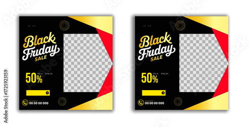 Black friday sale advertisement with 50 off discount and shop now call to action, luxury post design for black friday , promotional design for black friday 