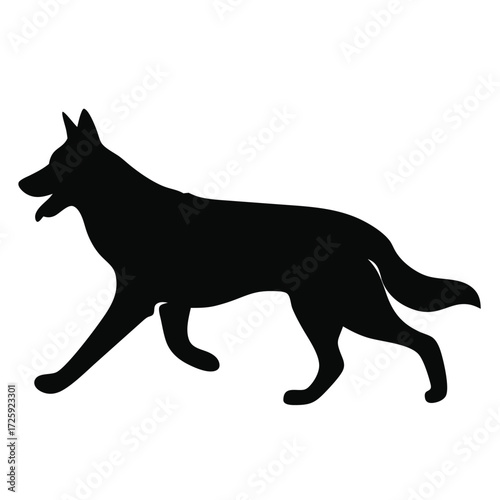 Silhouette of a german shepherd dog running in profile