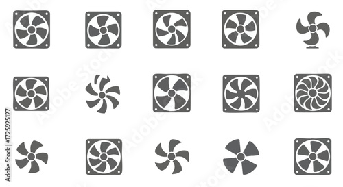 Collection of Gray Fan Icons for Cooling and Ventilation Designs