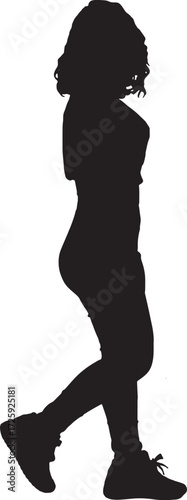 vector,silhouette of a side view of a woman walking and looking at camera