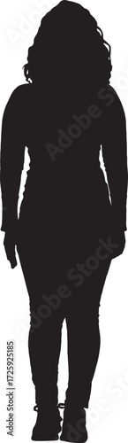 vector,silhouette of a front view of a woman standing looking at camera