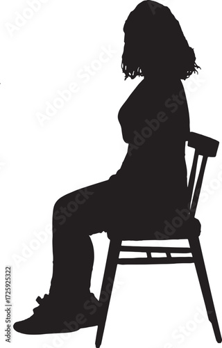 vector,silhouette of a side view of a woman sitting on chair looking at camera