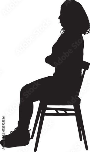 vector,silhouette of a side view of a woman sitting on chair ,arms crossed,