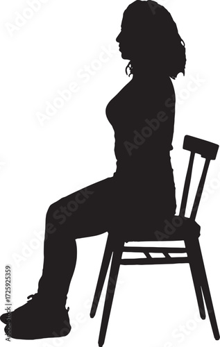vector,silhouette of a side view of a woman sitting on chair