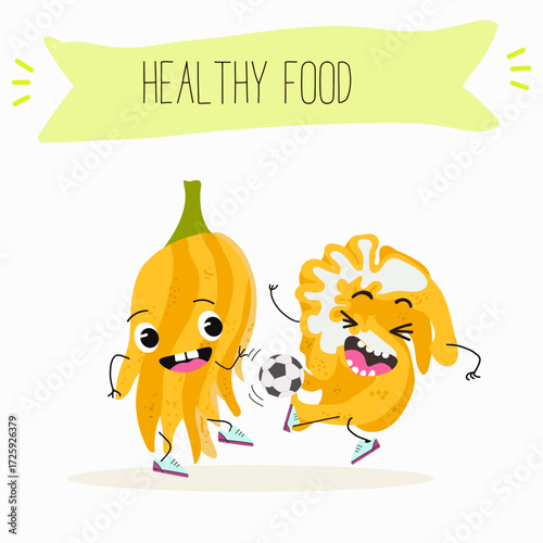 Buddha's hand fruit funny characters, hand drawn vector illustration.