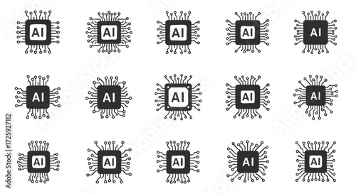 Set of AI chip icons representing artificial intelligence and modern technology concepts