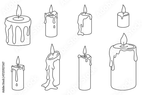 Dripping Candle Vector Set – Burning Wax Candle Outline Illustration Collection