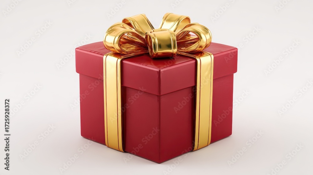 Obraz premium golden ribbon adorning glossy red gift box floating against transparent background symbolizing celebration and festive moments