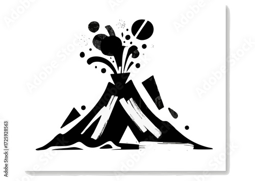 Stylized erupting volcano with smoke and lava on a light background, vector illustration 