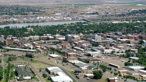 An aerial view captures the cityscape of billings, montana on a sunny day
