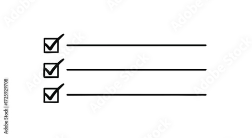Simple graphic design featuring three lines with checked checkboxes, illustrating the concept of task completion, successful project milestones, or an achieved objective