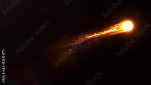 Fiery comet streaks across dark expanse leaving trails of brilliant energy and cosmic dust, an awe inspiring celestial event