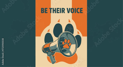 World animal day  animal rescue and adoption advocacy poster with megaphone and paw print to be their voice campaign vector vector