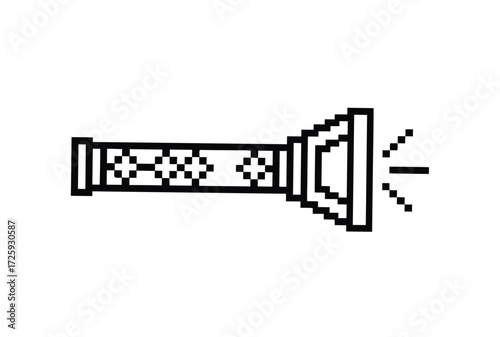 Single 8 bit retro pixel art flashlight emits bright rays