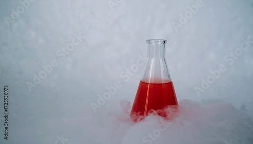  Chemical Flask with Red Liquid on White. Science concept. Generated Image