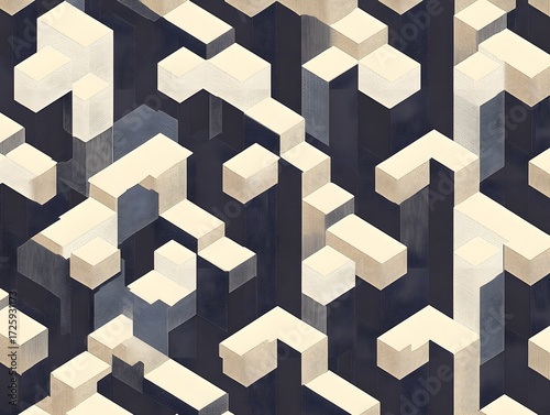 Abstract Isometric Geometric Pattern Beige Dark Seamless Texture
