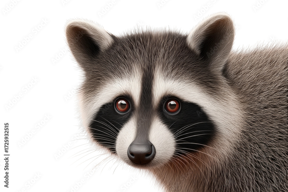 Obraz premium Close-up portrait of a raccoon with distinctive face markings, cut out