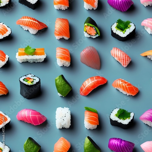 sushi set on blue background