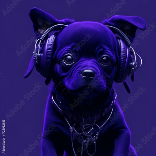 french bulldog puppy wearing a headphones