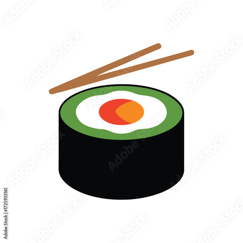 A colorful perfectly formed sushi roll vector art illustration
