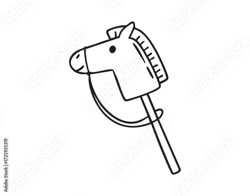 toy hobby horse on a stick. monochrome line art, monochrome line art, clean outline, hand drawn, monochrome line art doodle hand drawn cartoon icon element