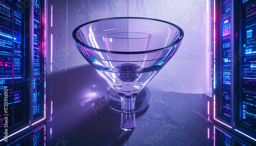 Glass Funnel with Light Reflection. Science concept. Generated Image