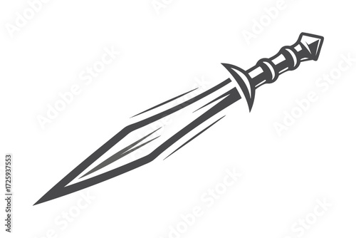 Stylized spatha sword with dark gray outline is isolated on white