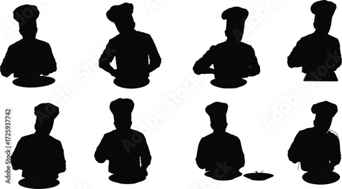 Chef silhouette cooking, presenting food, culinary pose, kitchen action, restaurant staff, gourmet plate, professional chef, food preparation