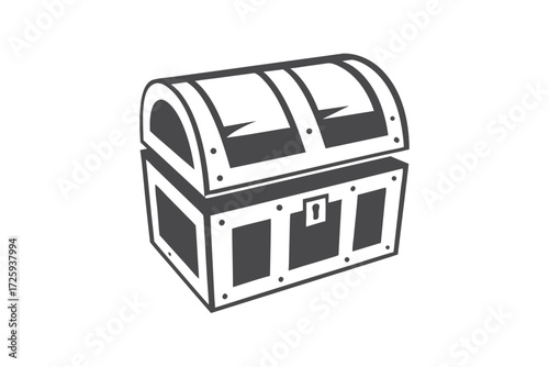 Stylized treasure chest reveals its partially open lid in a simple grayscale tone
