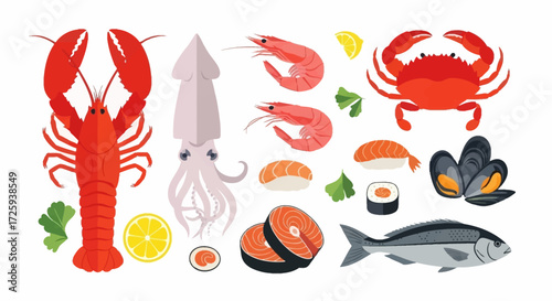 An Assortment of Fresh Seafood and Sushi Dishes Arranged Artistically