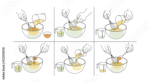 Simple Steps for Mixing Ingredients in a Bowl Using Various Utensils for a Smooth Batter