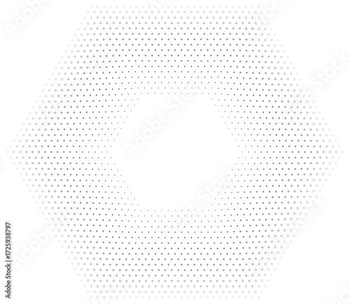 Hexagonal shape with 18 concentric dotted lines featuring thinner inner lines and thicker outer lines with a gradient from center to edge