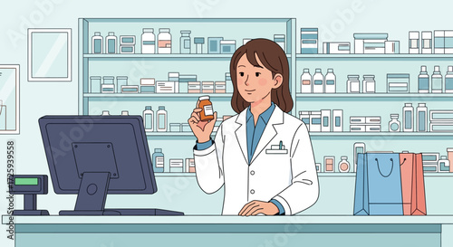 A Professional Pharmacist Expertly Dispenses Medication to a Patient at the Pharmacy Counter Providing Excellent Healthcare Services