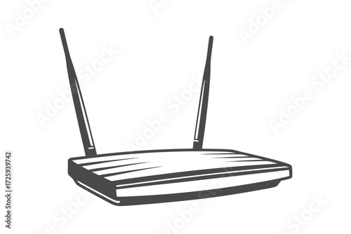 Wireless internet router with antennas provides network connection in gray isolated on white
