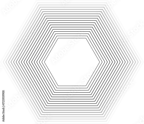 Hexagonal shape with 18 concentric continuous lines featuring thinner inner lines and thicker outer lines with gradient