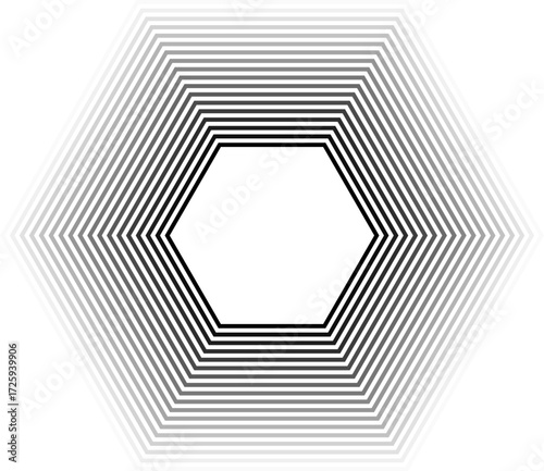Hexagonal shape with 18 concentric continuous thick lines featuring gradient from center to edge