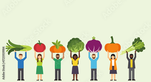 People Together Holding Up Fresh Healthy Vegetables and Fruits Promoting A Balanced Diet And Good Nutrition For Everyone