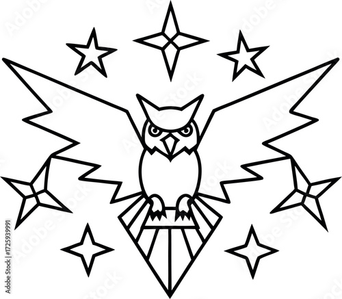 owl flying through shattered star fragments illustration on transparent background