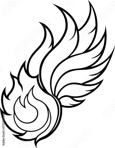 phoenix feather radiating spiral flames illustration on transparent background