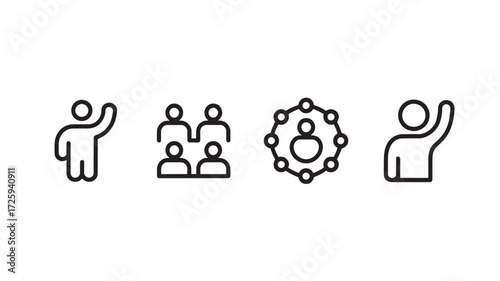 Vector art of four black and white line drawings of people