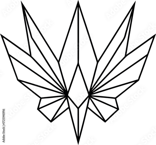 phoenix wings made of geometric shards illustration on transparent background