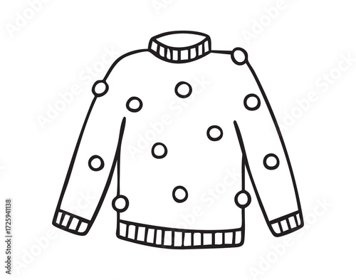 red christmas sweater with ornaments, monochrome line art hand drawn style, monochrome line art doodle hand drawn cartoon icon element