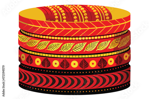 Stack of Traditional Indian Red and Gold Bangles with Intricate Patterns bracelets Indian jewelry