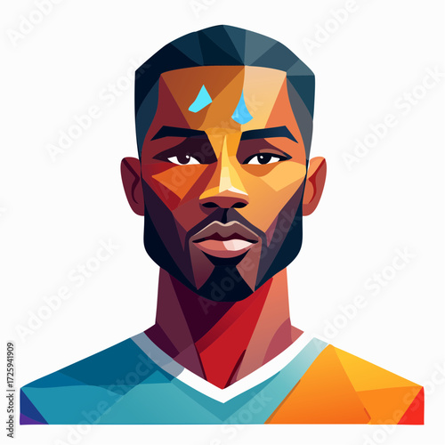 Abstract digital portrait of a powerful Black man in a modern geometric style, conceptual afrofuturism art