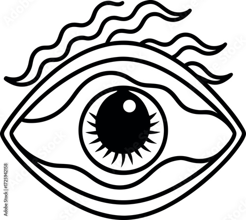 surreal eye with glowing waves emerging illustration on transparent background