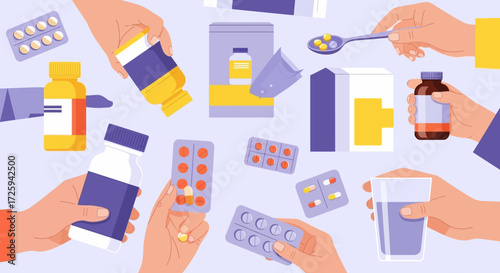 Collection of Various Medical Treatments and Pharmaceutical Products Offered by Healthcare Providers and Patients