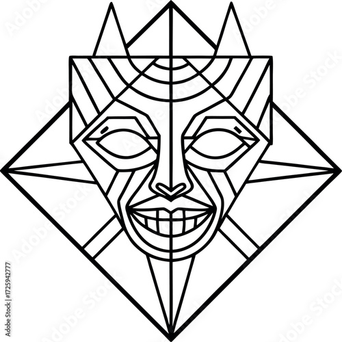 surreal mask splitting into geometric patterns illustration on transparent background
