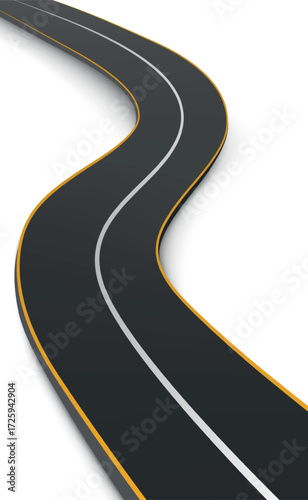 Realistic winding motor road stretching into the horizon - Vector illustration