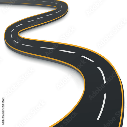 Realistic winding motor road stretching into the horizon - Vector illustration