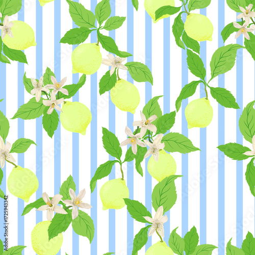 Lemon citrus vector pattern. Botanical vector illustration. Summer background. Floral design.	